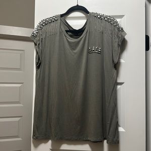Army Green Bedazzled Top